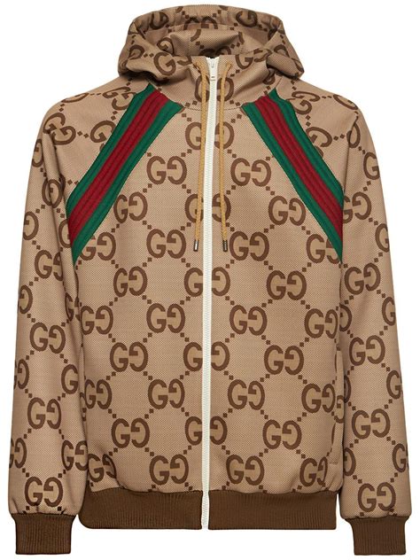 gucci zip-up hoodie|gucci trim tan hoodie.